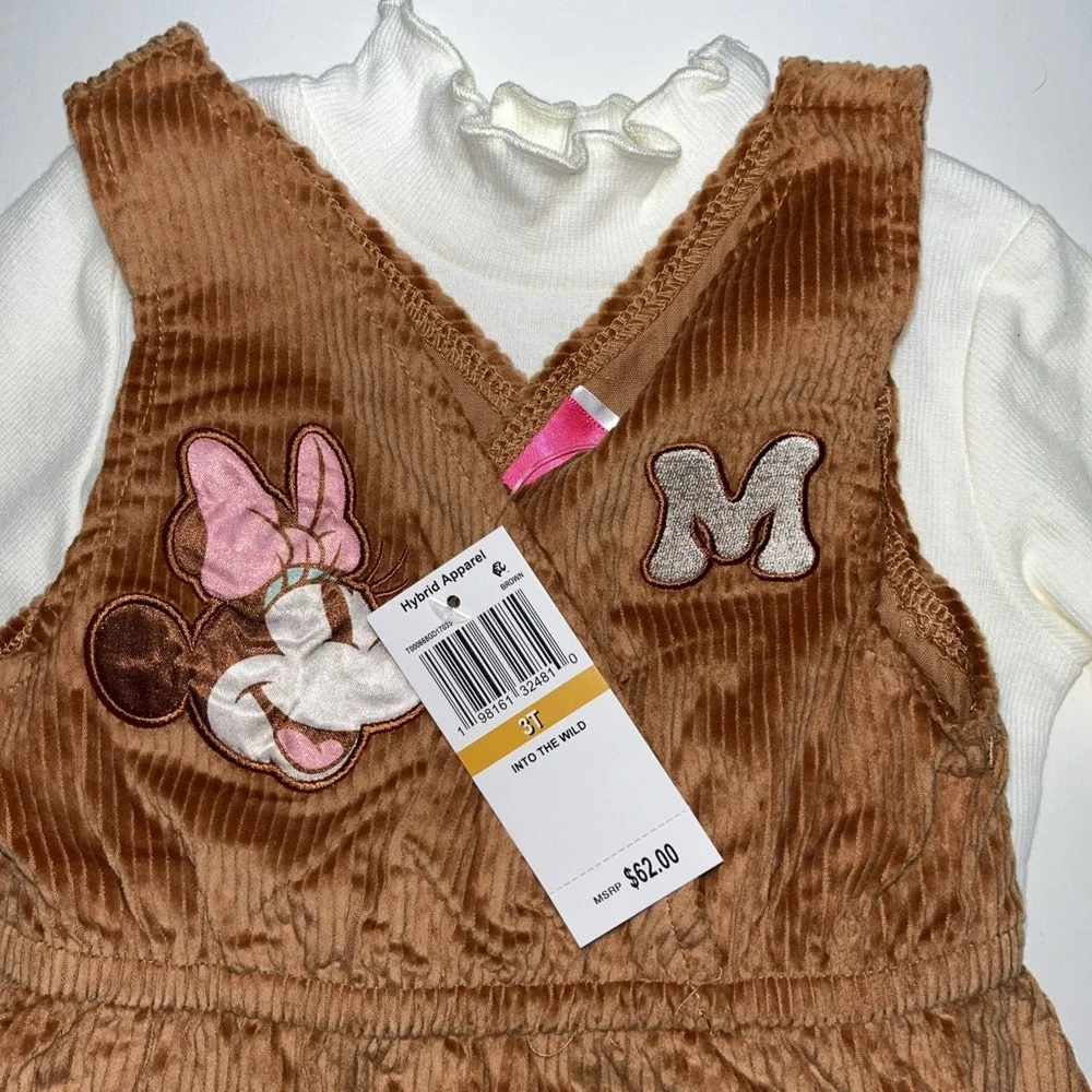 Disney Minnie Mouse Brown Corduroy Jumper Dress & White Top Set 3T Into The Wild